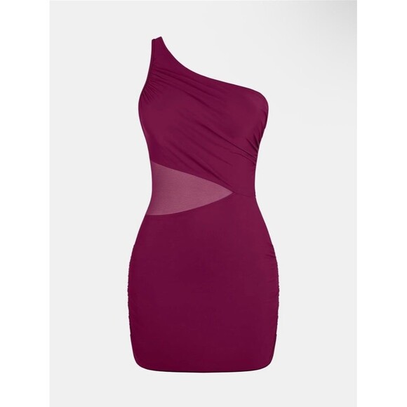 CUPSHE Women's One Piece Swimsuit Asymmetrical Tummy Control NWT Burgundy Size L - Picture 6 of 12